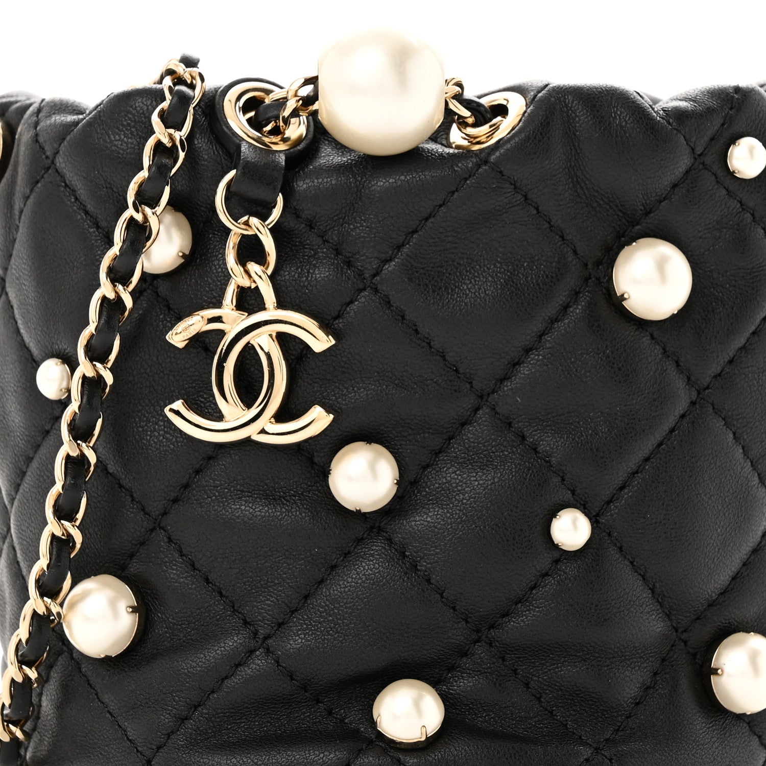 Chanel Lambskin Quilted Pearl Mini About Pearls Drawstring Bag Black 8 of 10