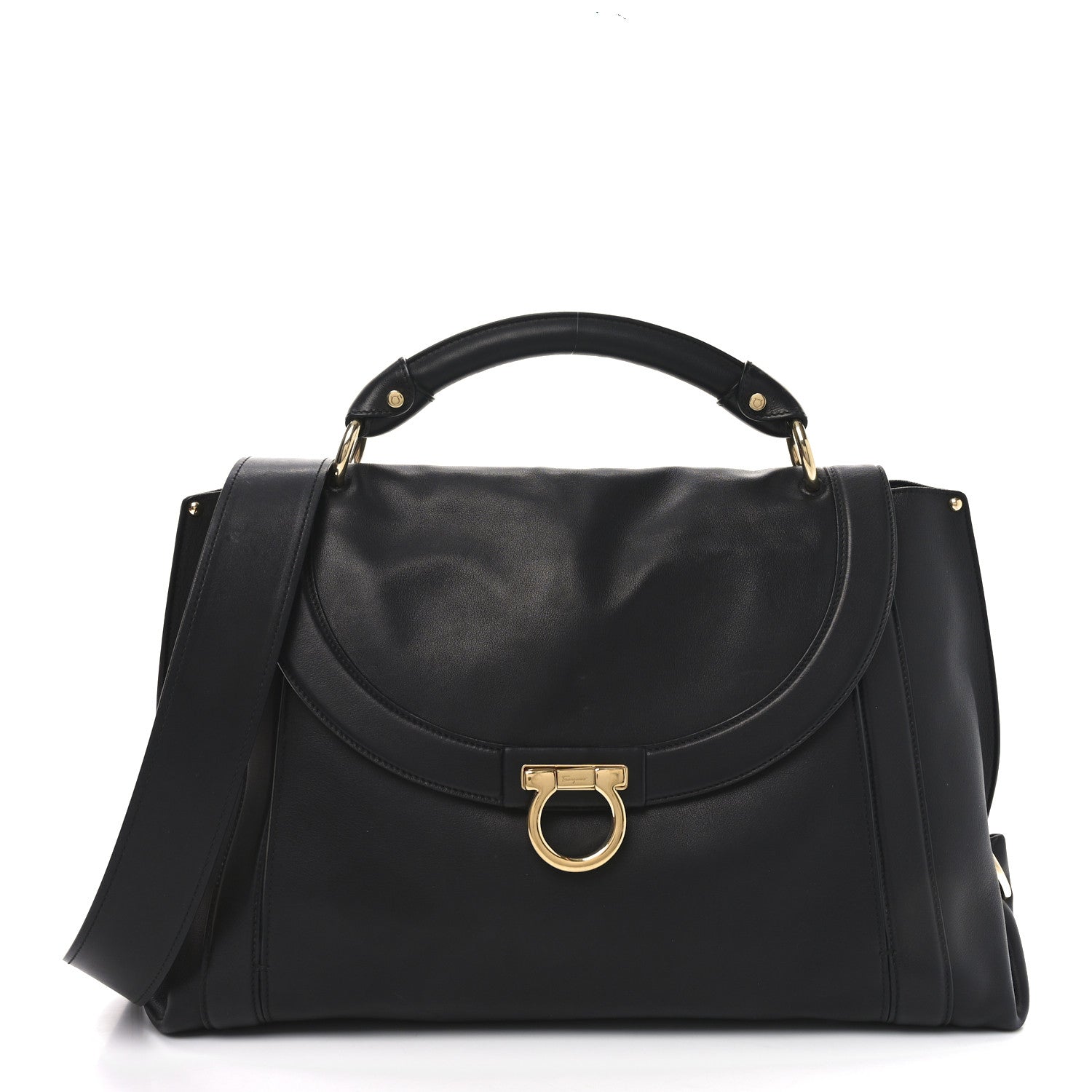 Salvatore Ferragamo Calfskin Sofia Rainbow Top Handle Bag Black 1 of 9