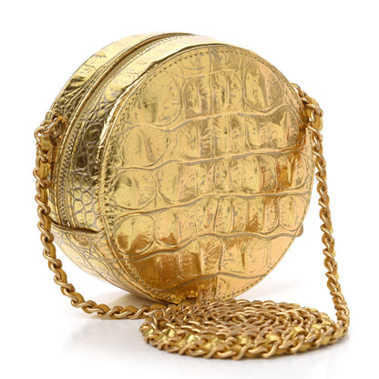 Chanel Metallic Calfskin Crocodile Embossed Cocodile Round Clutch with Chain Gold 3 of 11