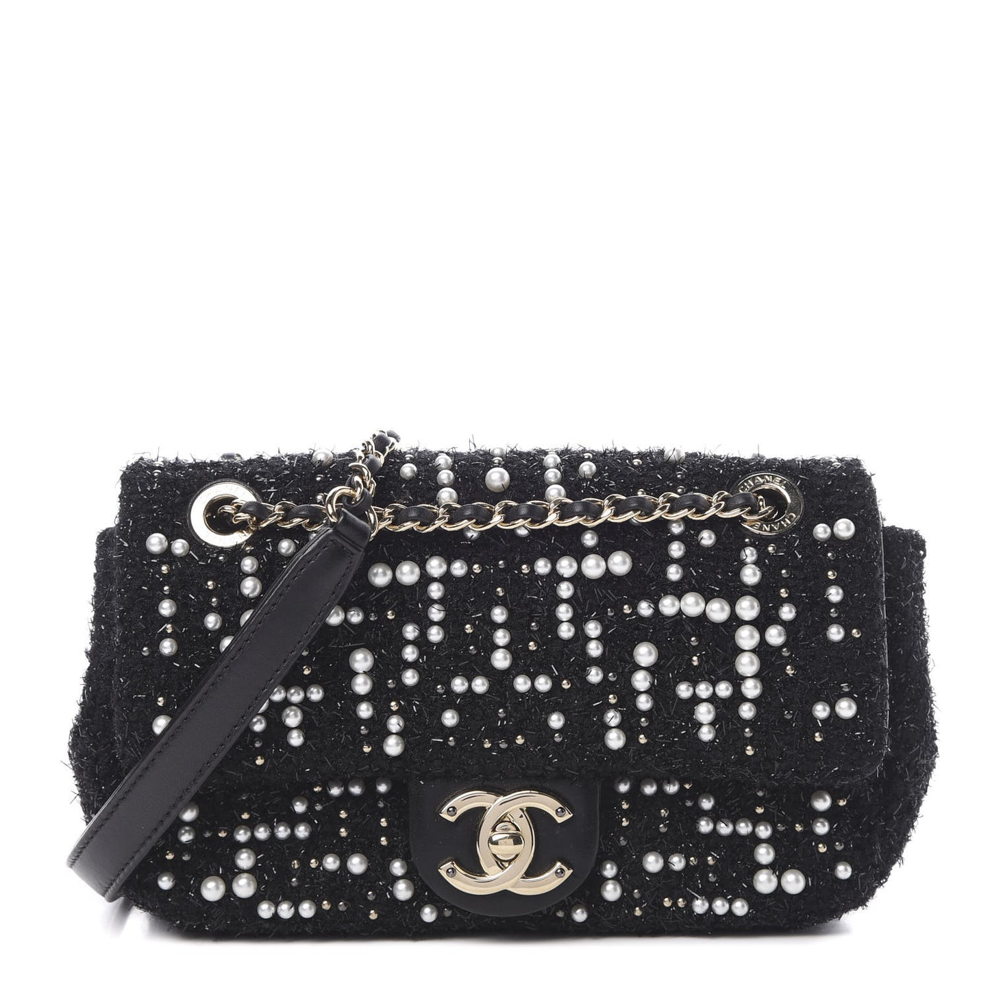 Tweed Pearl Mini Cosmos Flap Black