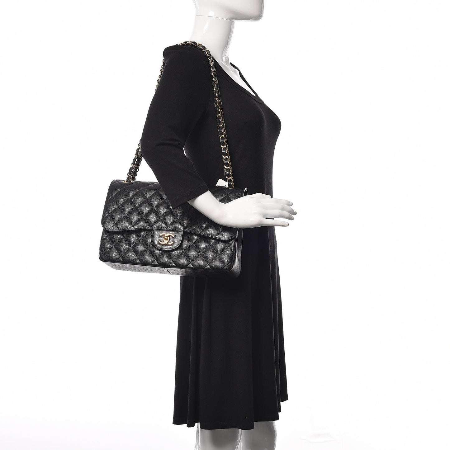Caviar Quilted Jumbo Double Flap Black