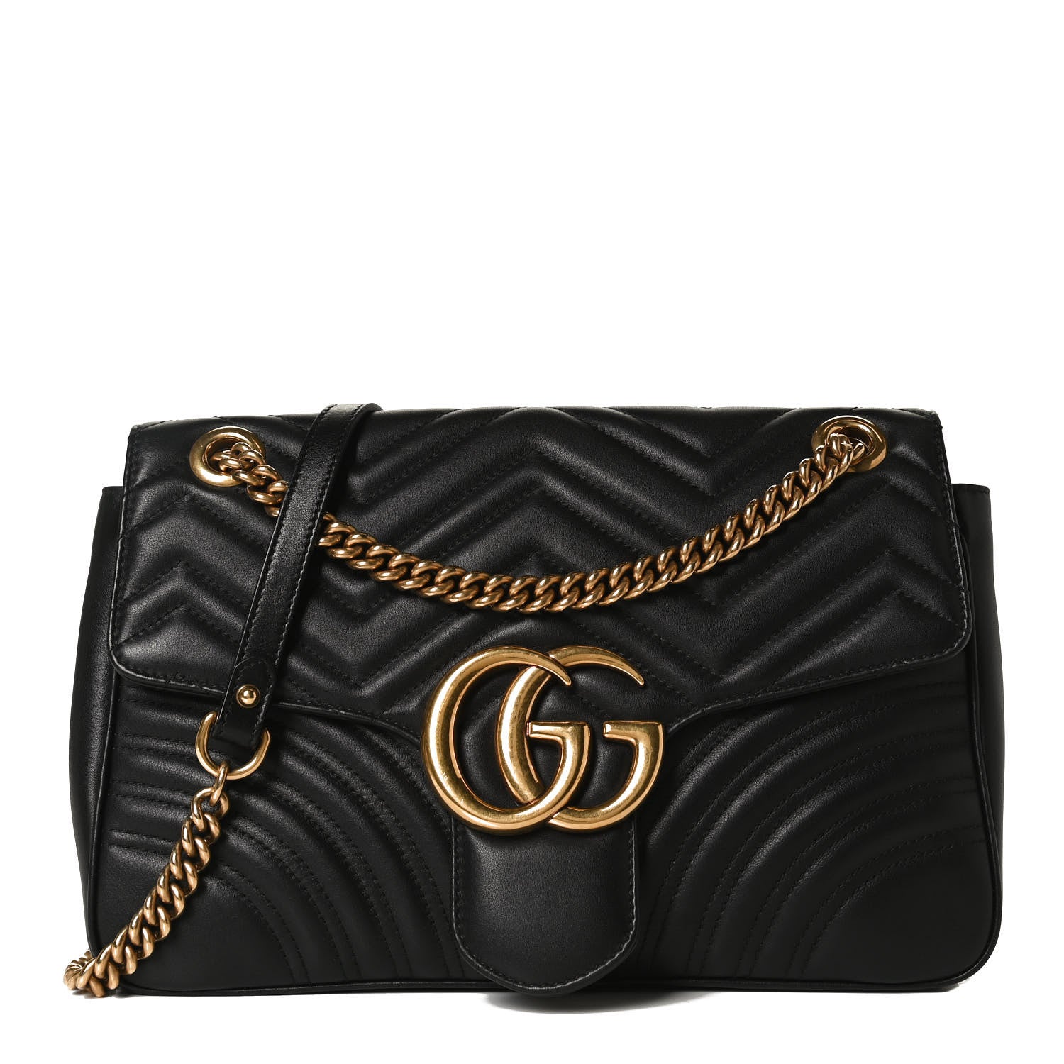 Gucci Calfskin Matelasse Medium GG Marmont Shoulder Bag Black 1 of 12