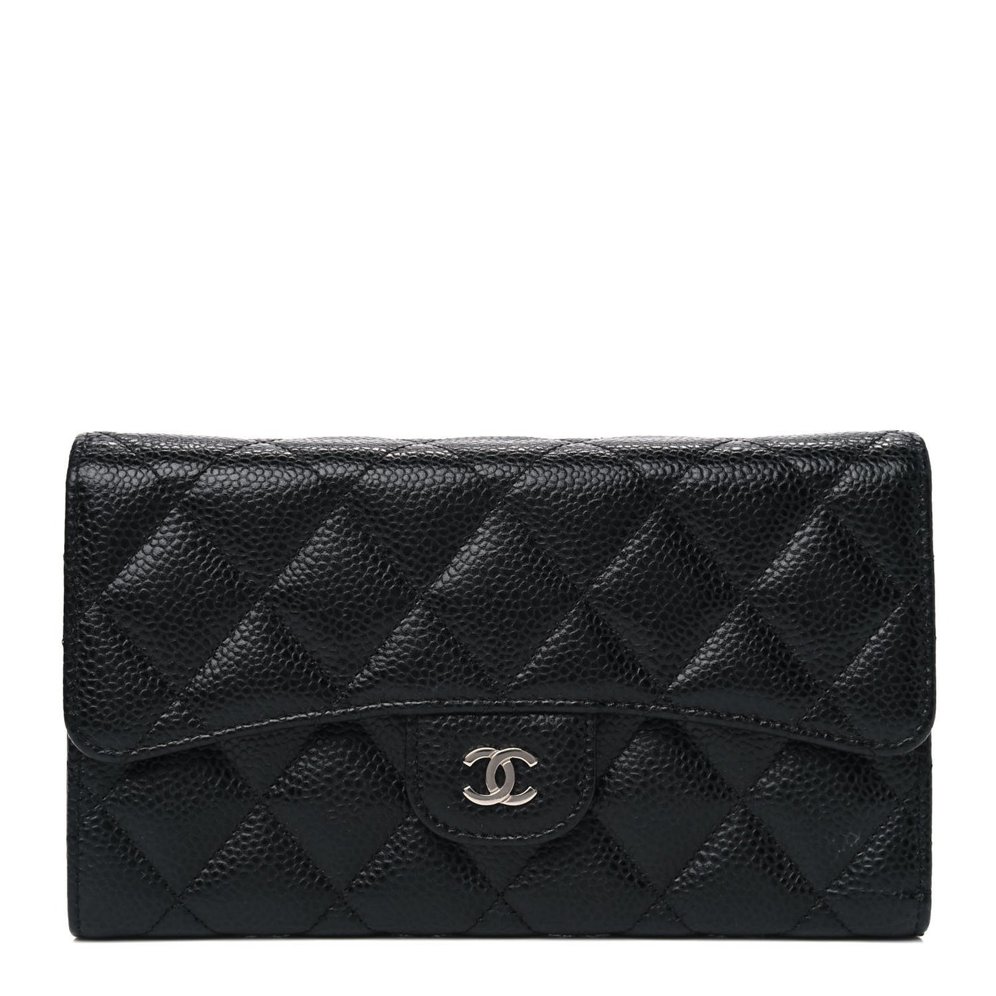 Caviar Quilted Large Flap Wallet Black