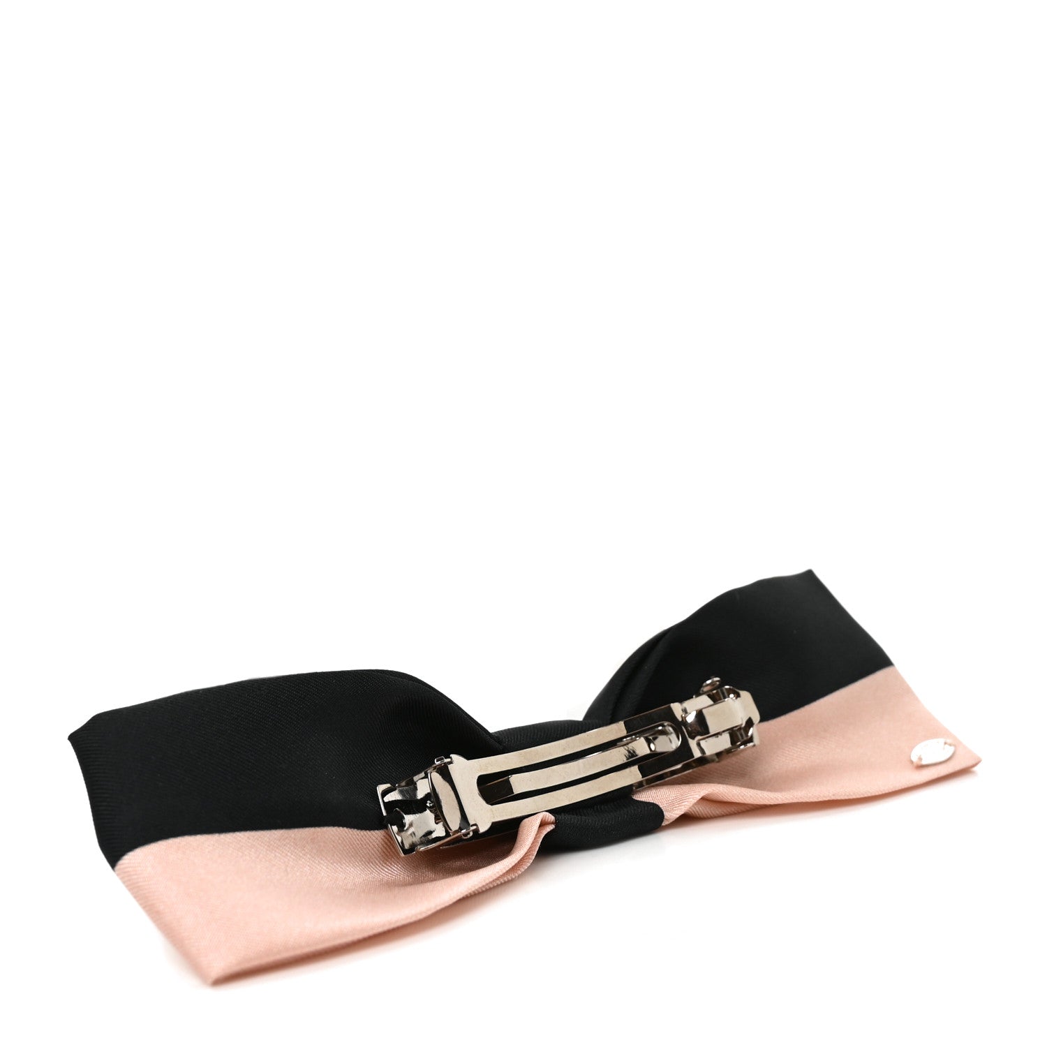 Chanel Silk Bow Logo Hair Clip Light Pink Black 3 of 5