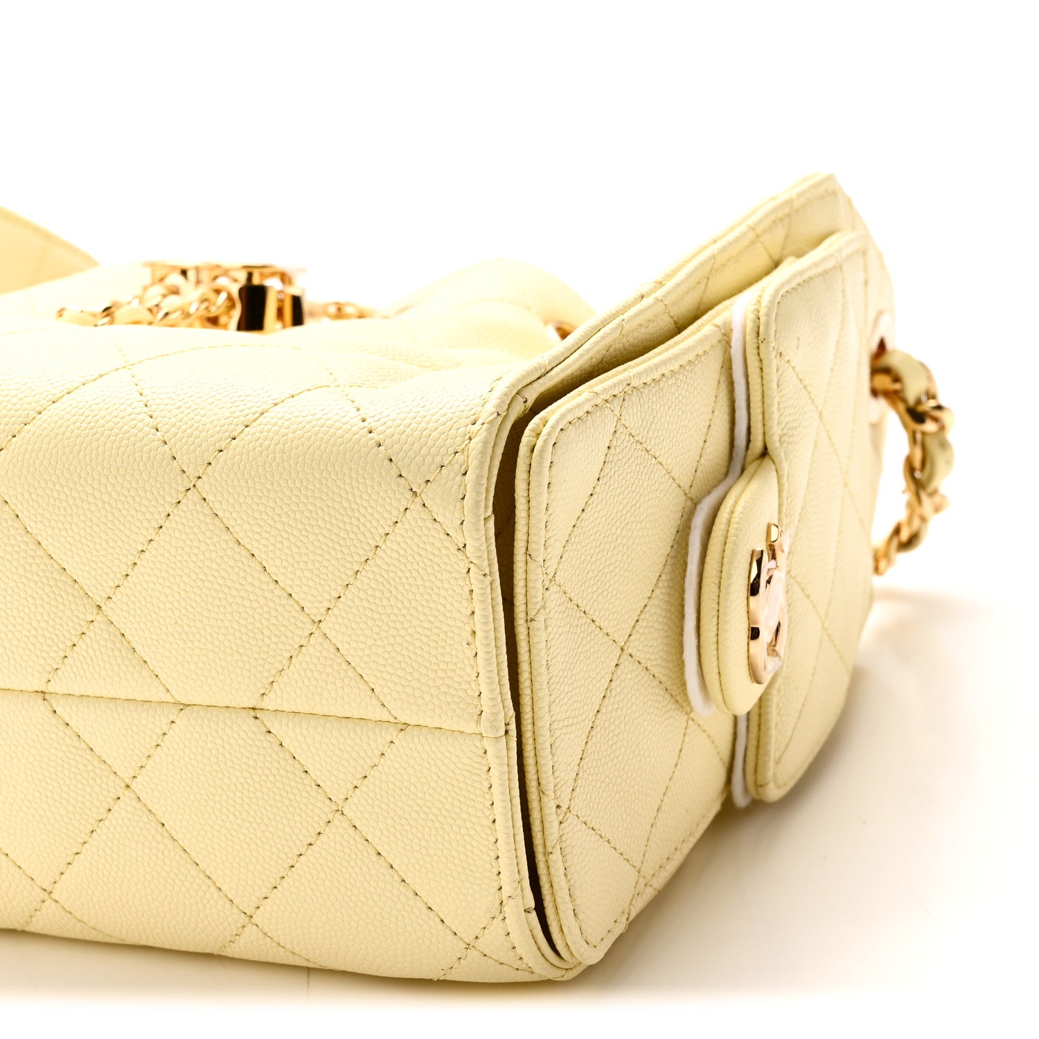 Chanel Caviar Quilted Mini Chanel 25 Handbag Light Yellow 10 of 11