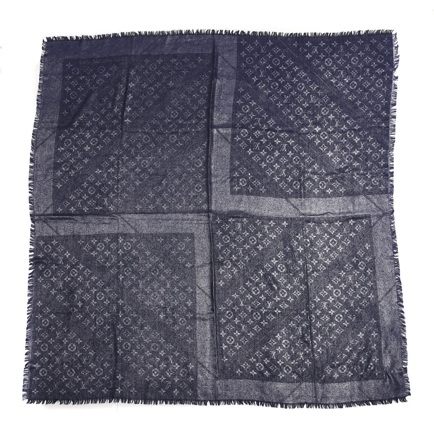 Silk Wool Monogram Rock Shawl Blue