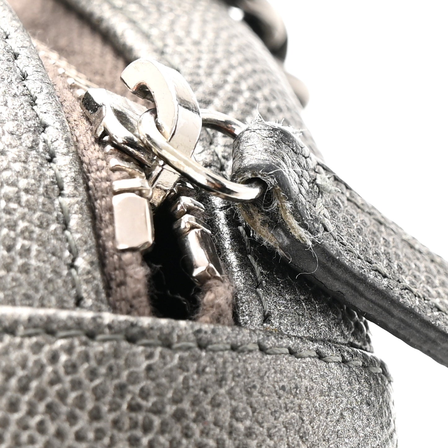 Metallic Caviar Quilted Round Filigree Crossbody Dark Silver