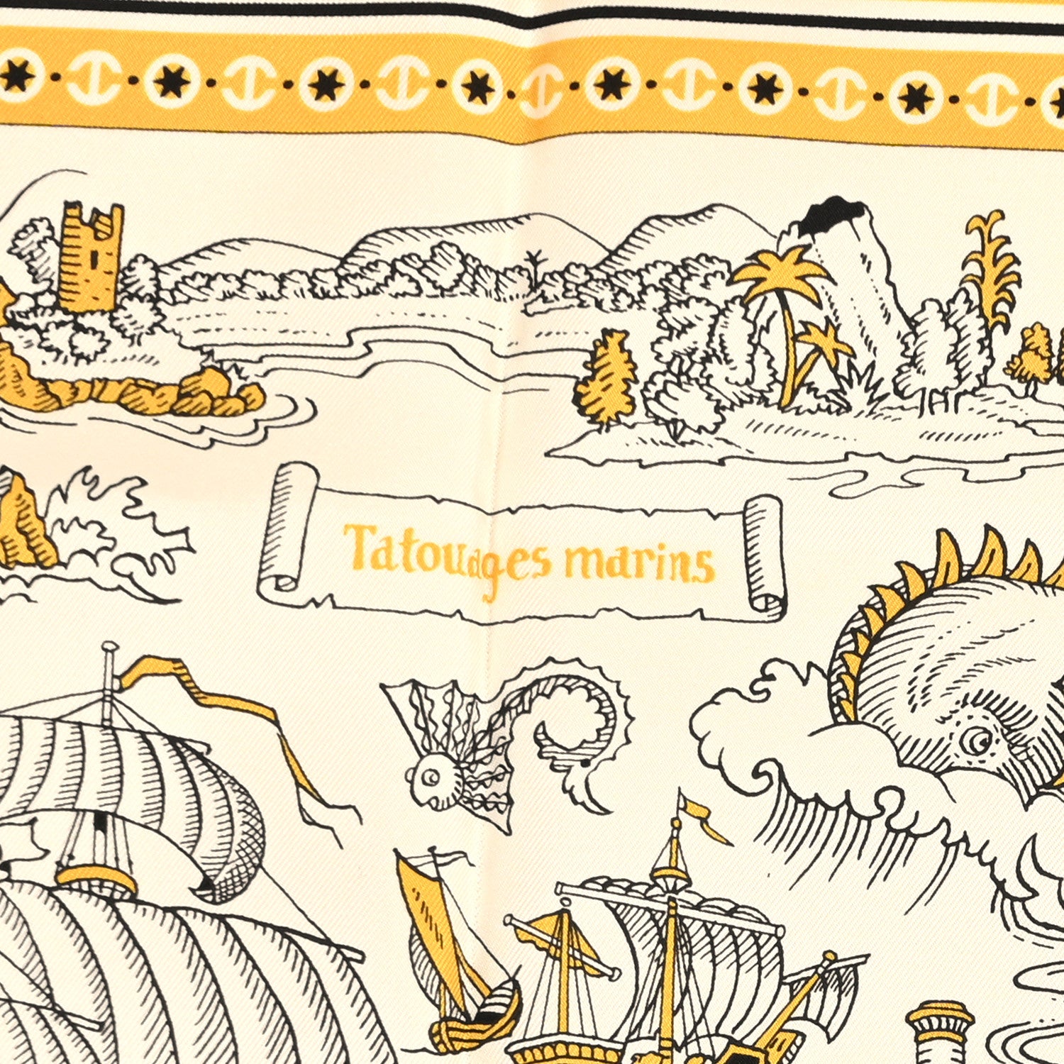 Hermes Silk Studded Tatouages Marins Bandana Scarf 70 Juane Paille White 2 of 3