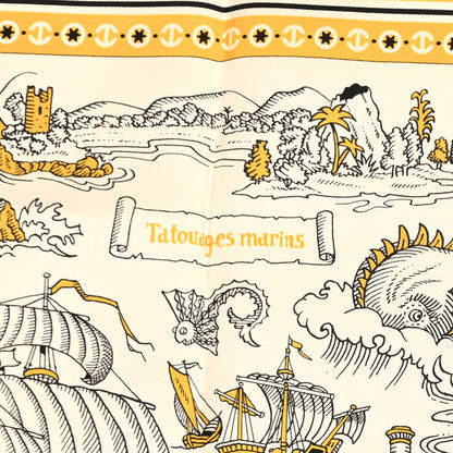 Hermes Silk Studded Tatouages Marins Bandana Scarf 70 Juane Paille White 2 of 3