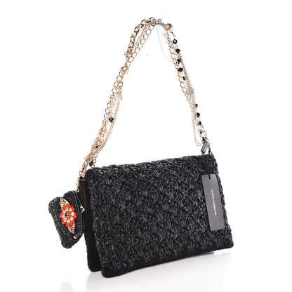 Dolce & Gabbana Woven Raffia Embellished Chain Flap Bag Black Multicolor 3 of 6