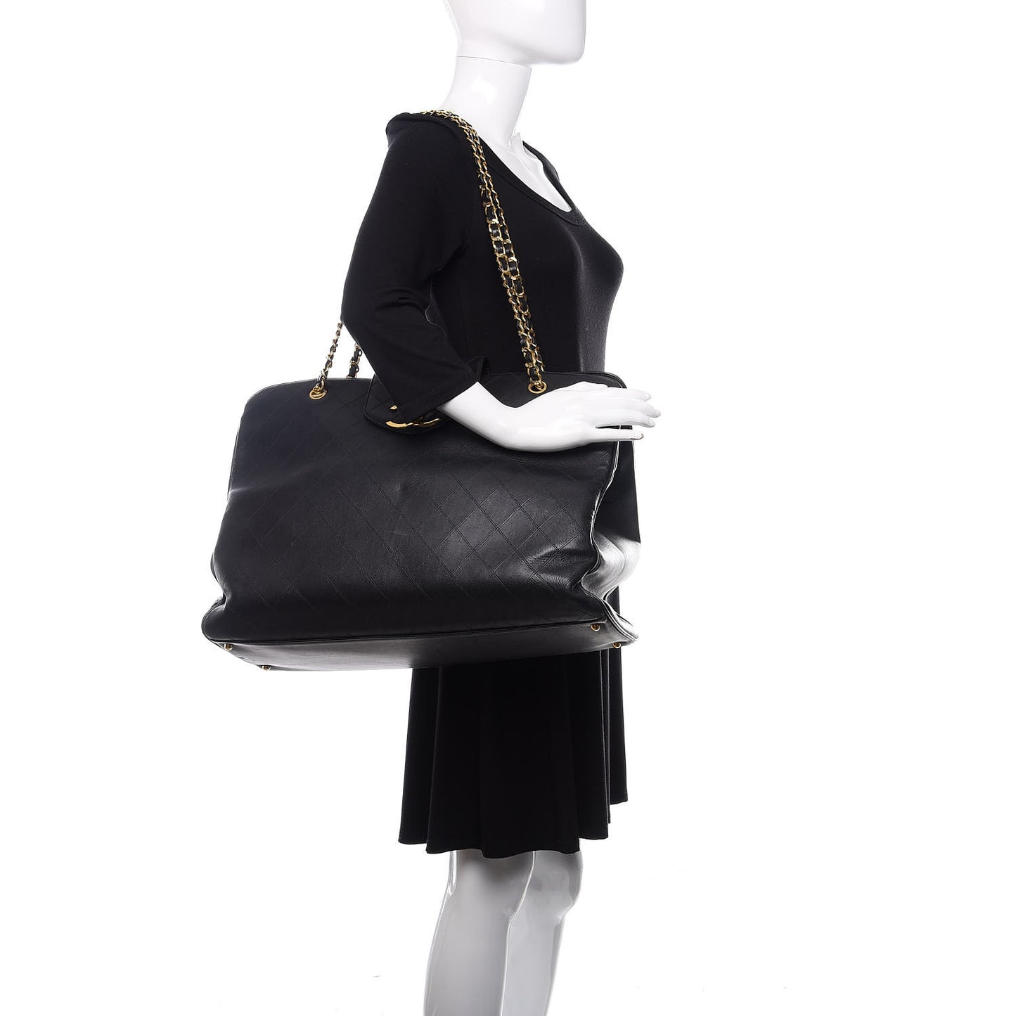 Calfskin Stitched Shopper Tote Black