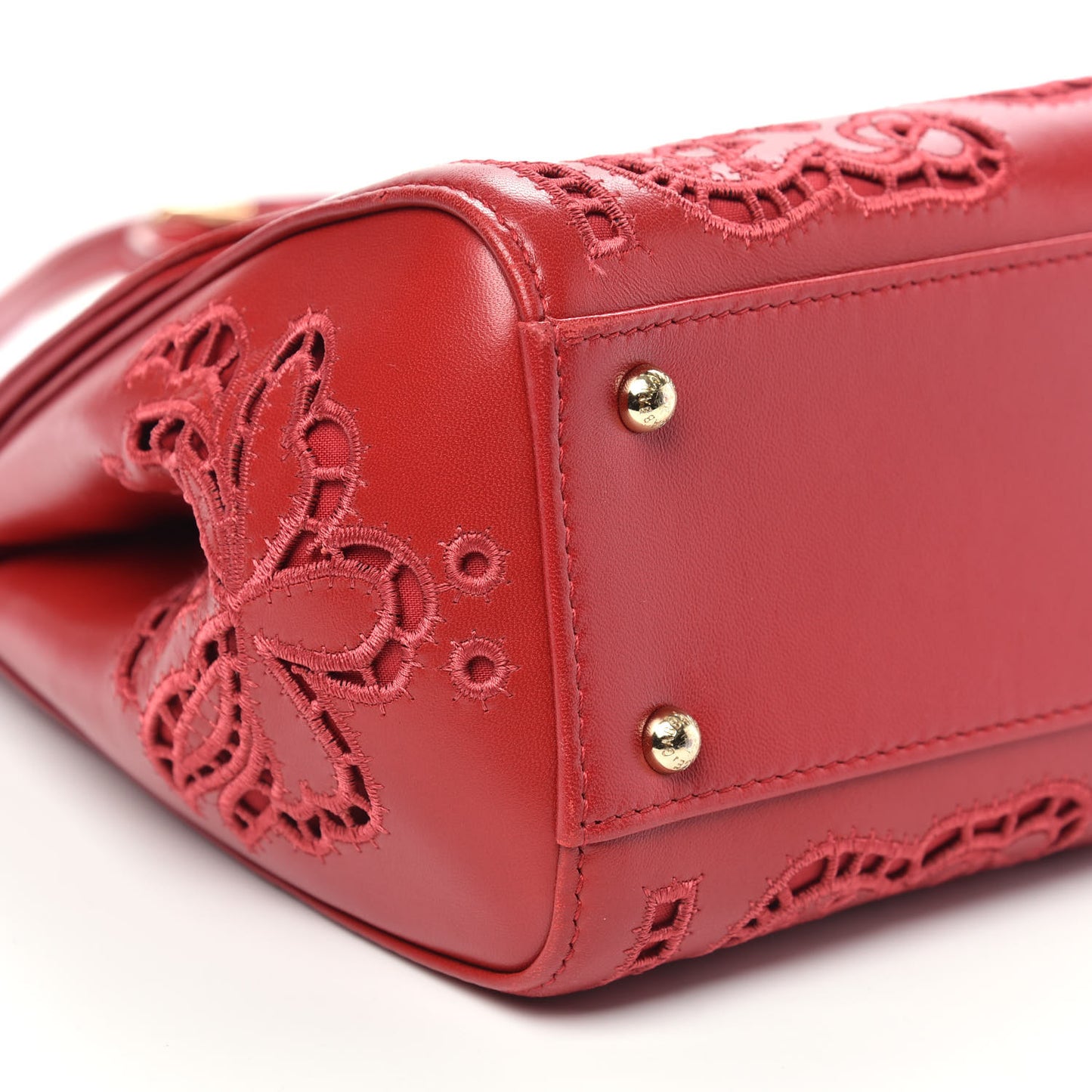 Lambskin Medium Embroidered Laser Cut Miss Sicily Satchel Red