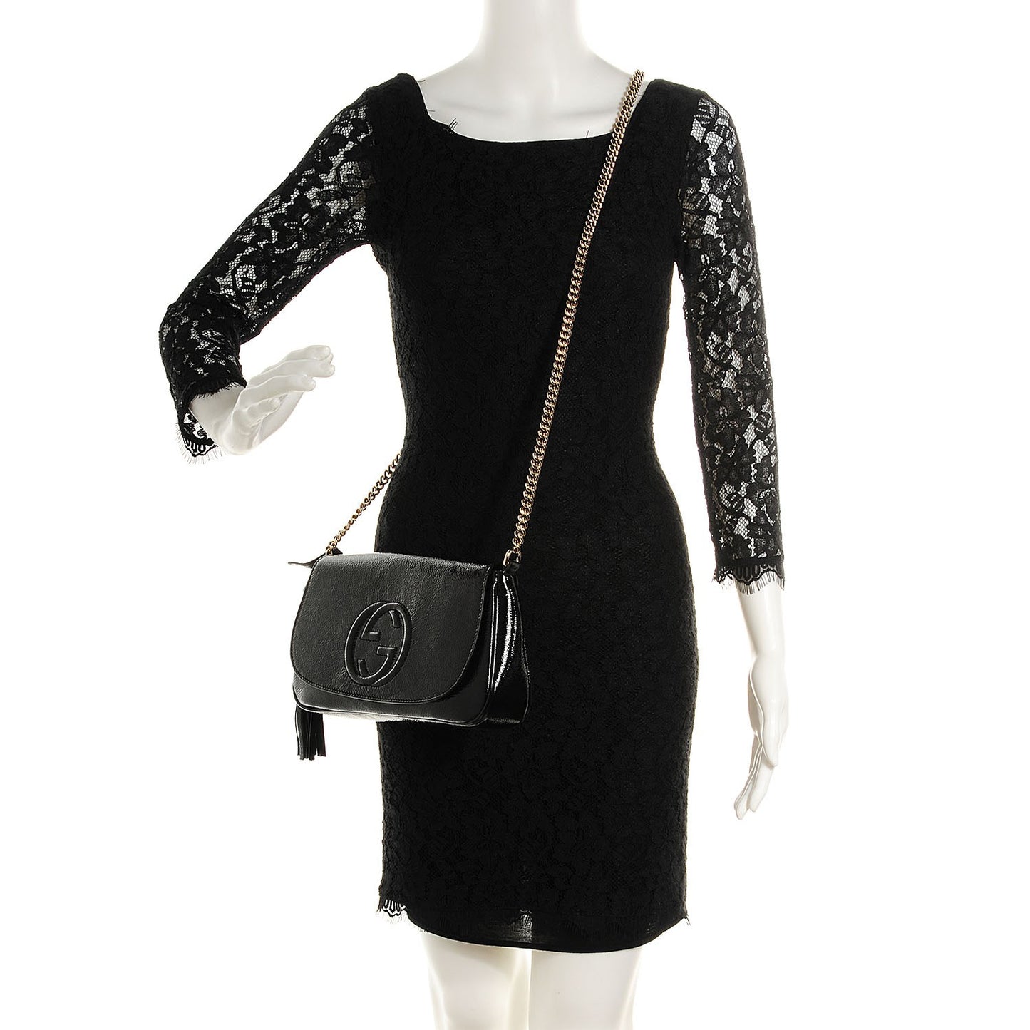 Patent Medium Soho Flap Crossbody Black