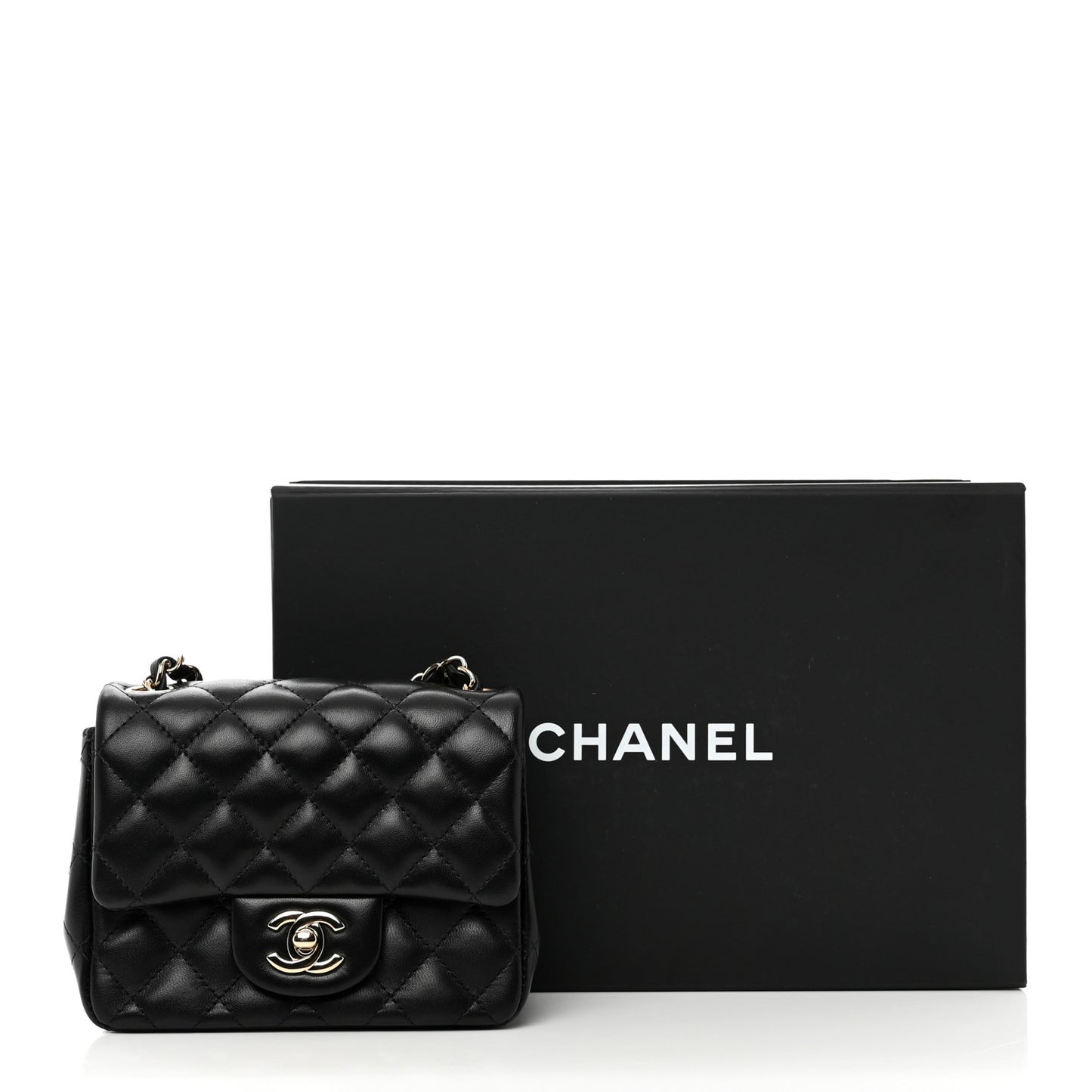 Lambskin Quilted Mini Square Flap Black