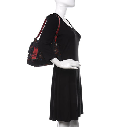 Fendi Neoprene Beaded Lizard Mama Baguette Black Red 2 of 10