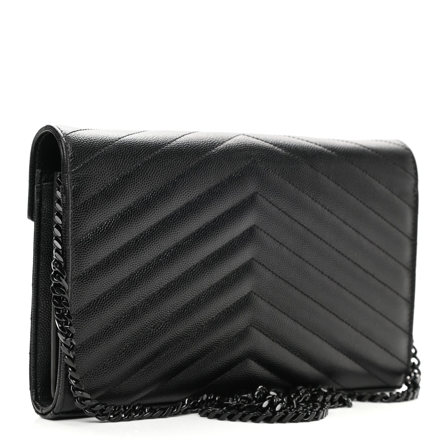 Saint Laurent Grain De Poudre Matelasse Chevron Monogram Chain Wallet Black 2 of 10
