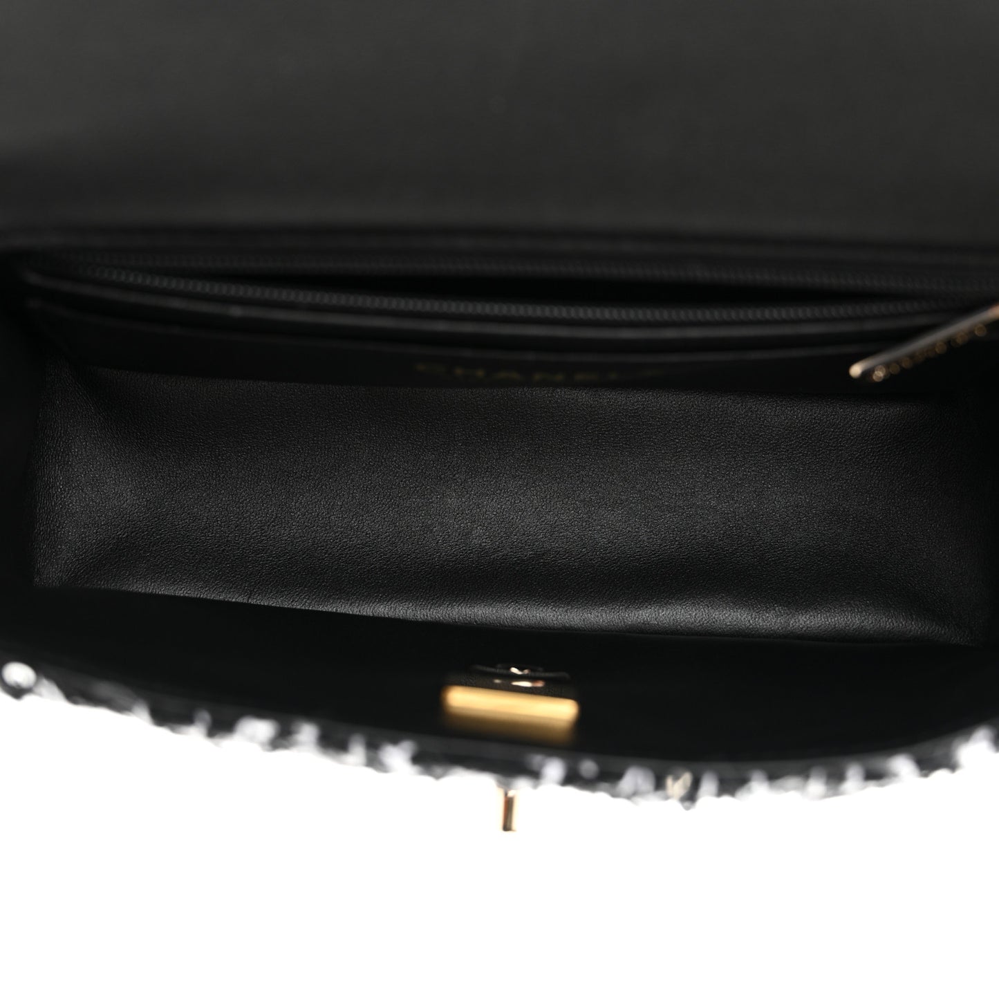 Tweed Quilted Mini Top Handle Rectangular Flap Black White