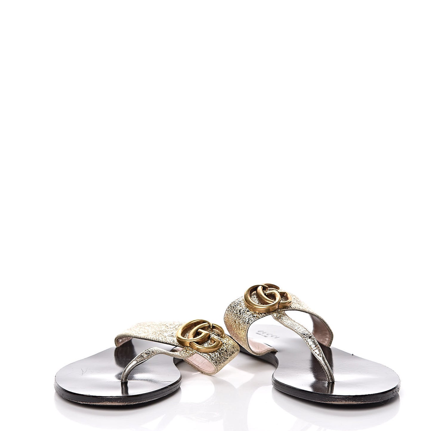 Nappa Silk Galassia GG Marmont Thong Flat Sandals 37 Platino