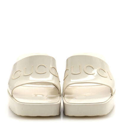 Gucci Rubber Gucci Logo Womens Platform 20/60mm Slide Sandals Mystic White 3 of 9