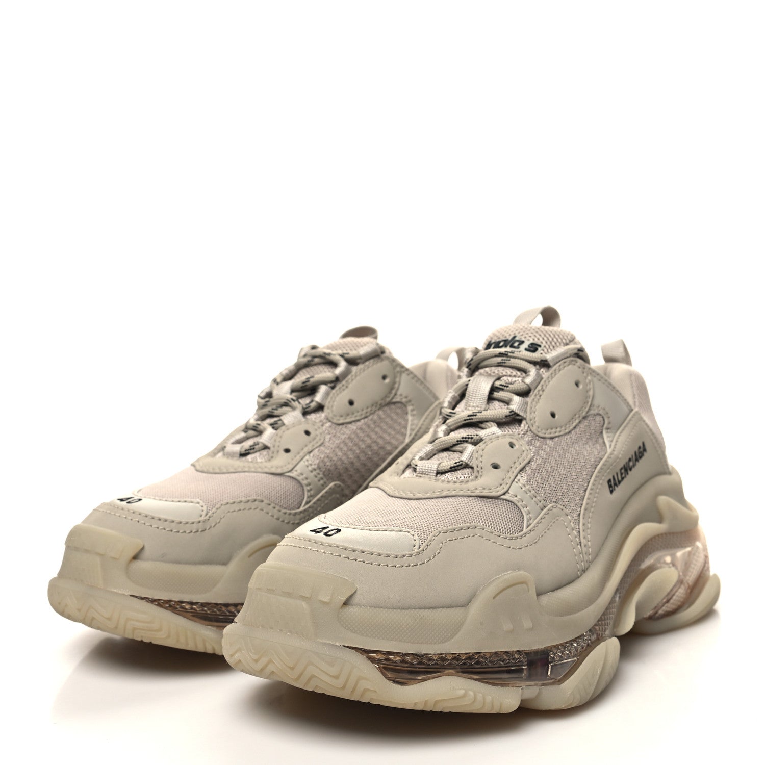 Balenciaga Fabric Mesh Clear Sole Womens Triple S Sneakers 40 Beige 3 of 7