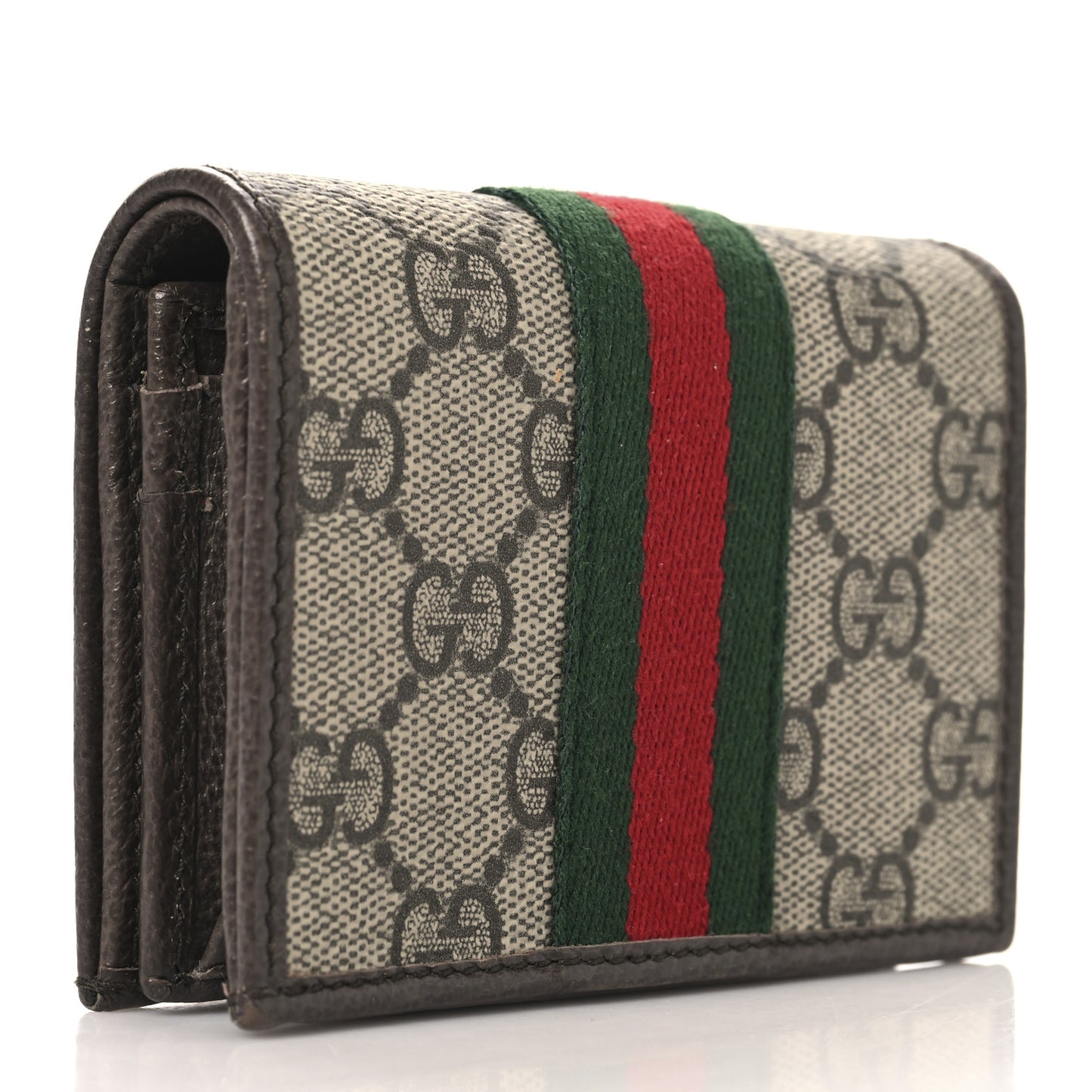 GG Supreme Monogram Web Ophidia Small Wallet Beige Dark Brown Beige Dark Brown