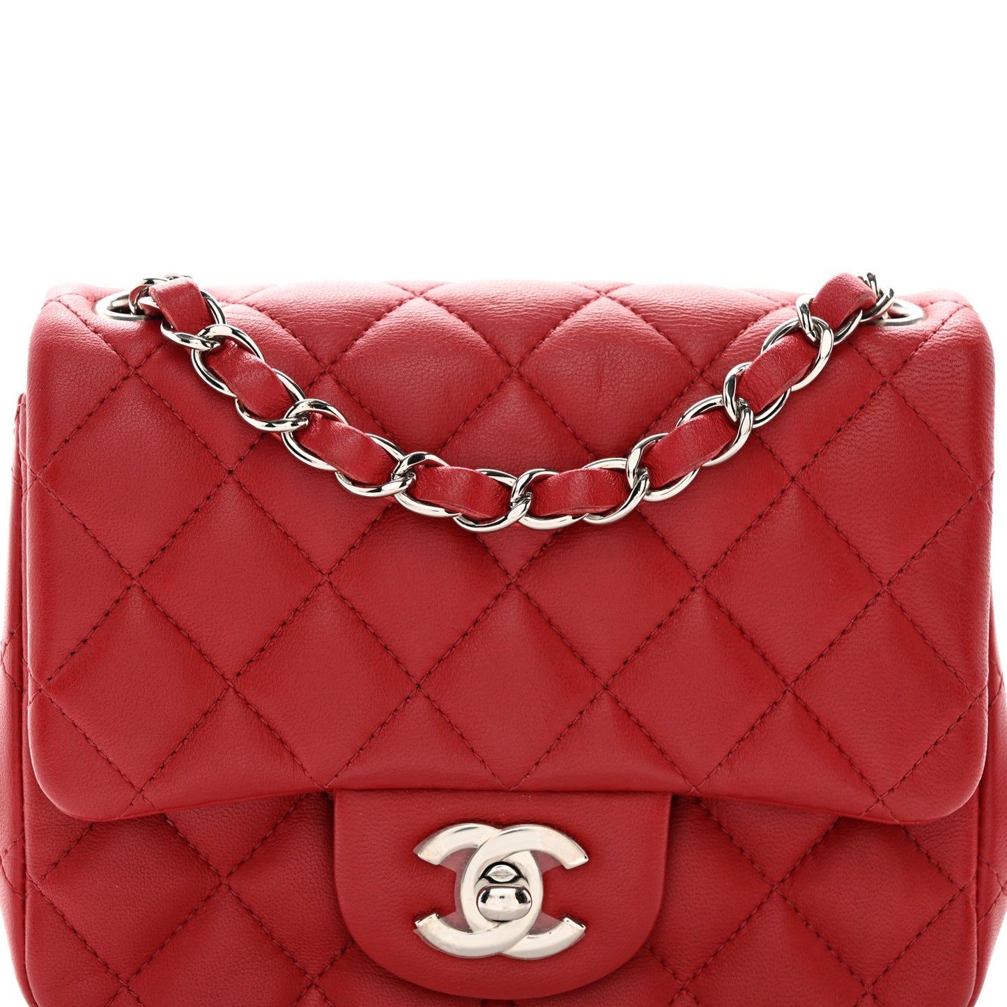 Lambskin Quilted Mini Square Flap Red