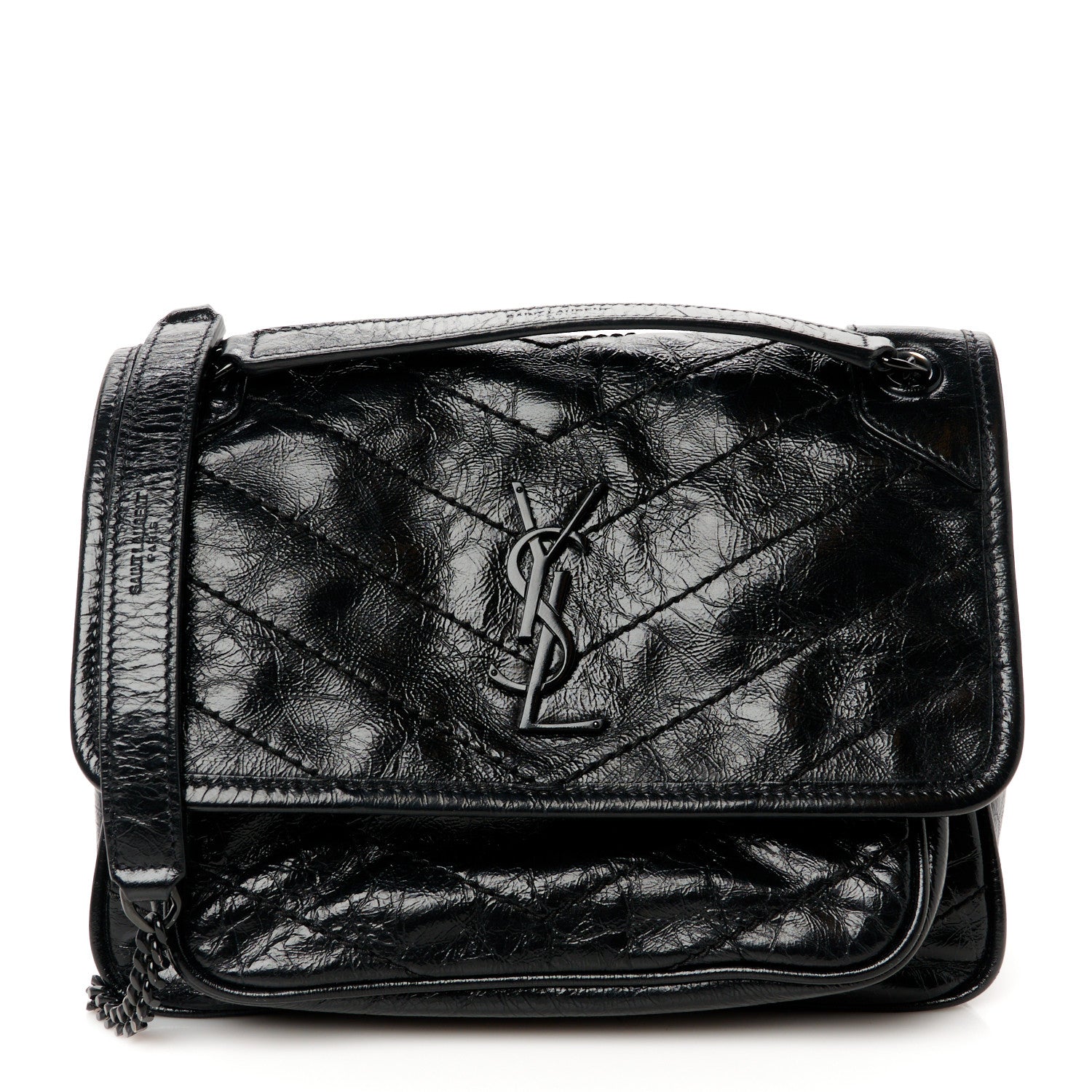 Saint Laurent Crinkled Calfskin Matelasse Monogram Baby Niki Chain Satchel Black 1 of 10