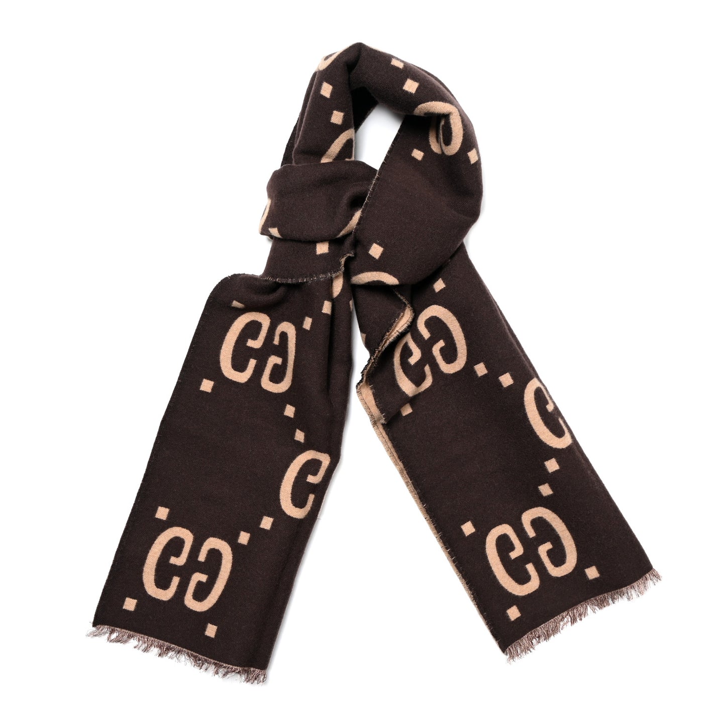 Wool Silk Monogram Jumbo GG Freedom Scarf Dark Brown Beige