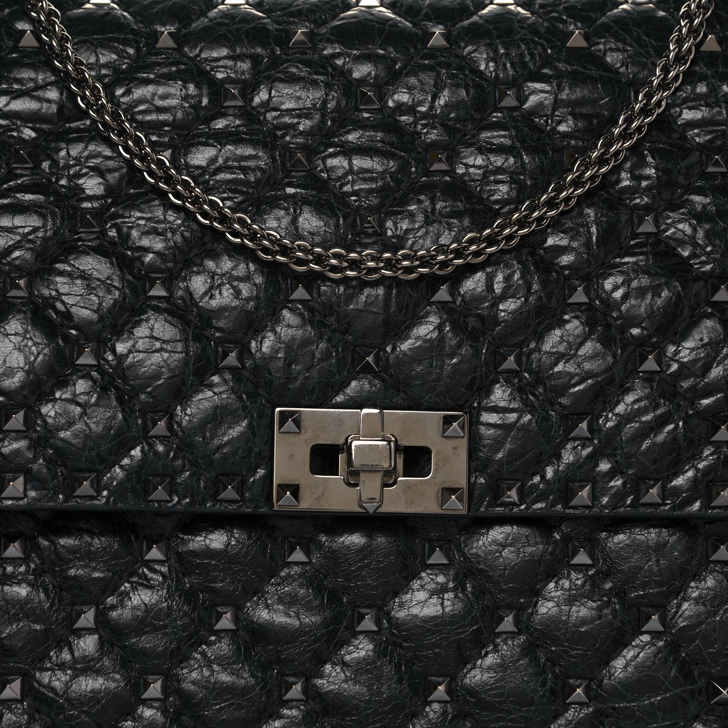 Craquele Nappa Maxi Rockstud Spike Shoulder Bag Black