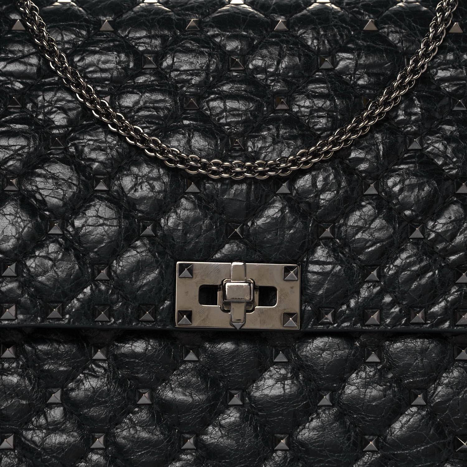 Valentino Garavani Craquele Nappa Maxi Rockstud Spike Shoulder Bag Black 9 of 15
