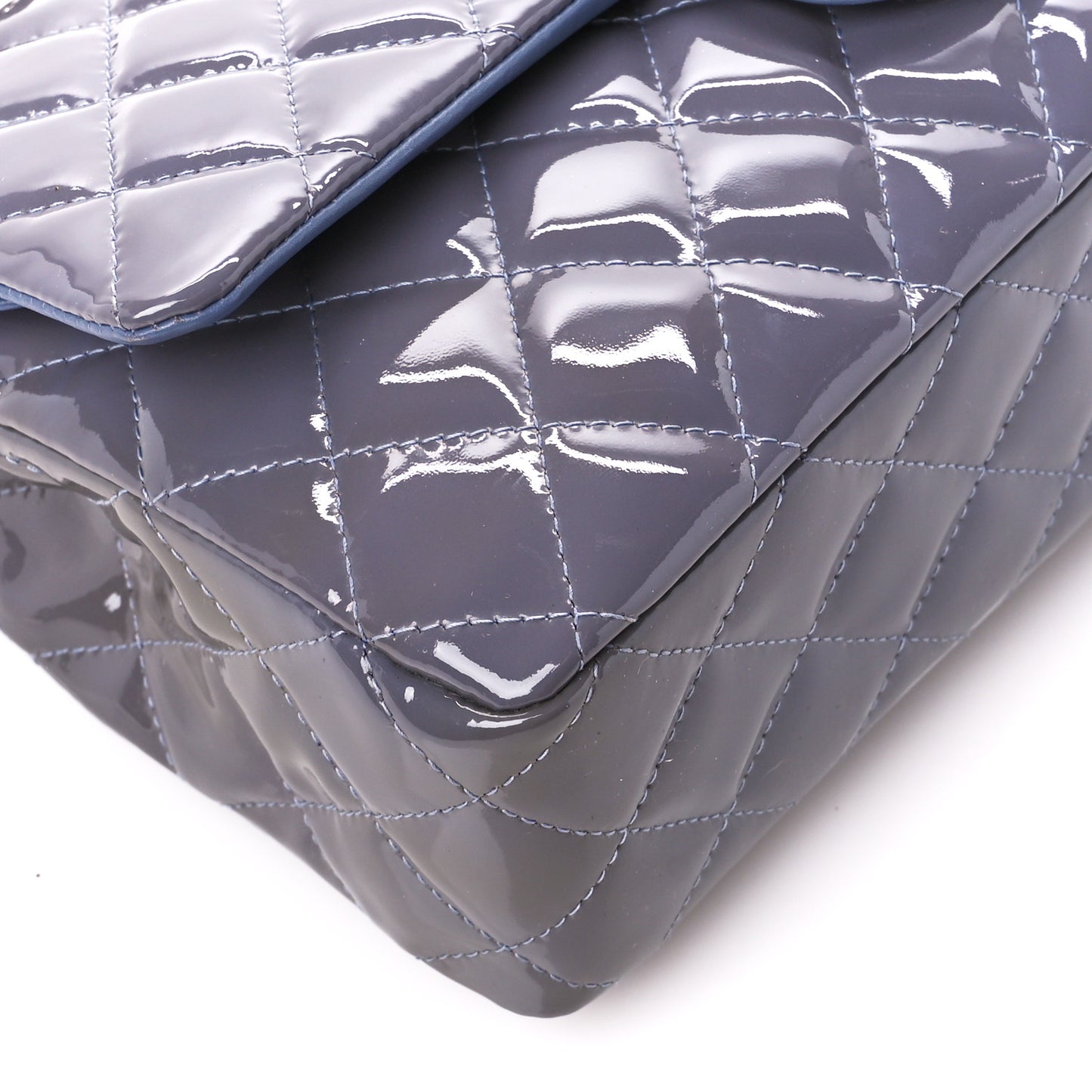 Patent Calfskin Quilted Medium Double Flap Light Purple