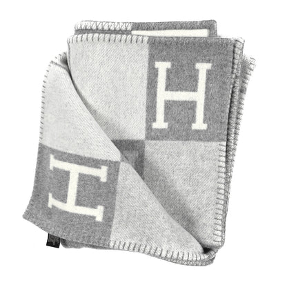 Hermes Wool Cashmere Avalon III Blanket Ecru Gris Clair 2 of 3