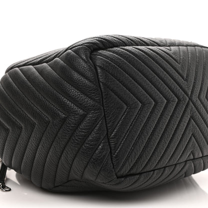 Chanel Deerskin Chevron Large CC Chain Bucket Drawstring Bag Black 7 of 8