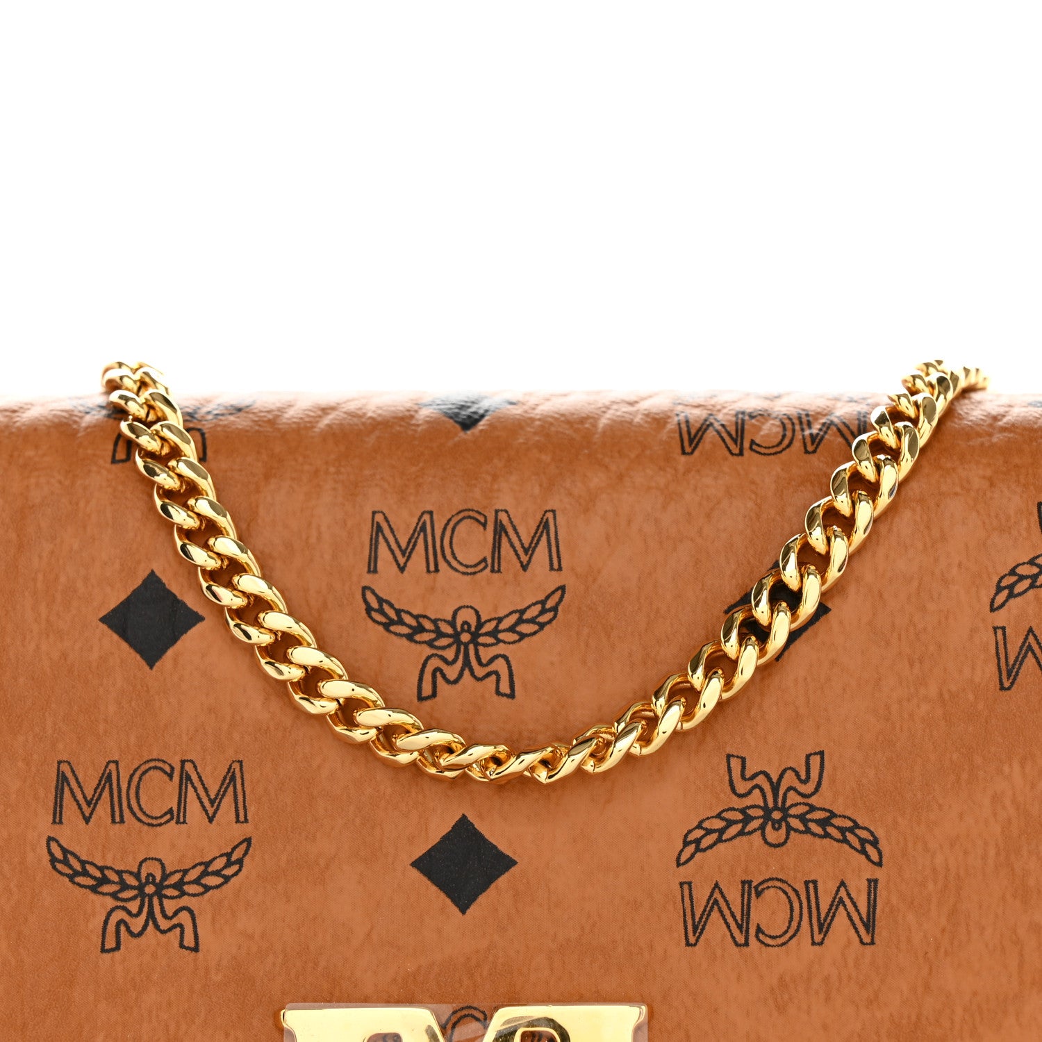 MCM Visetos Calfskin Large Mena Crossbody Wallet On Chain Cognac Black 7 of 11
