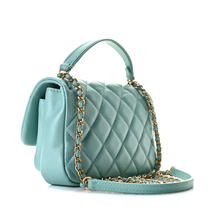 Chanel Calfskin Quilted Top Handle Flap Light Blue 3 of 12