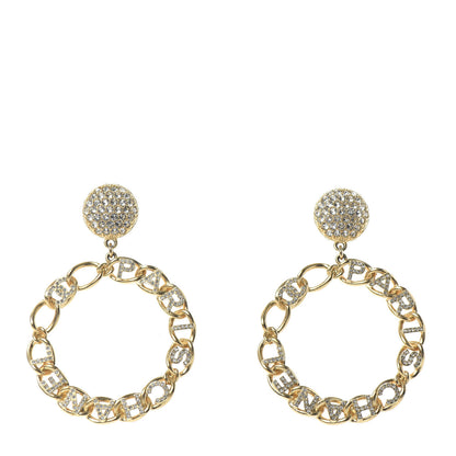 Chanel Metal Crystal CC Paris Chain Link Hoop Earrings Gold 1 of 4