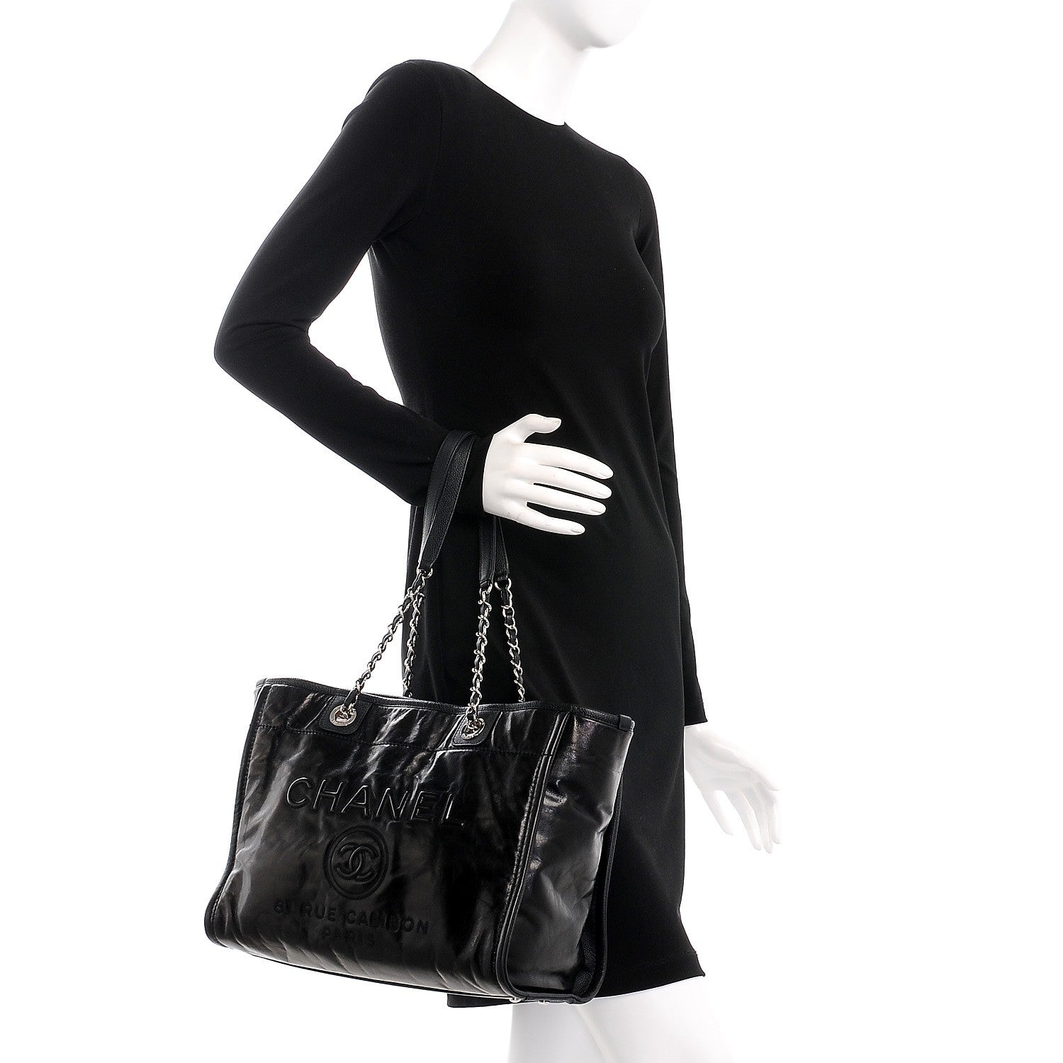 Chanel Glazed Calfskin Small Deauville Tote Black 2 of 11