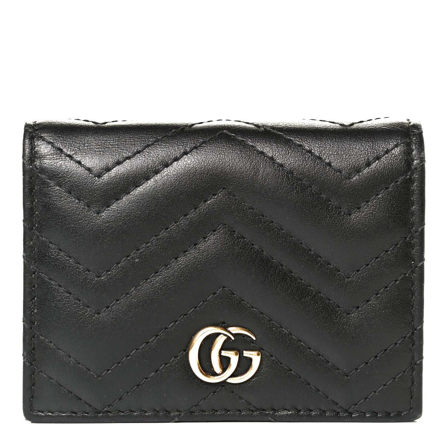 Gucci Calfskin Matelasse GG Marmont Card Case Wallet Black 1 of 9