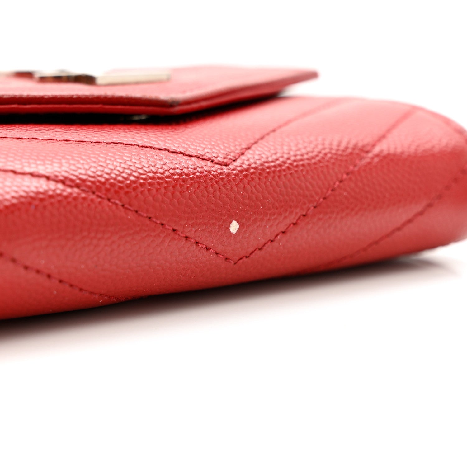 Saint Laurent Grain De Poudre Matelasse Chevron Monogram Compact Tri Fold Wallet Red 8 of 9