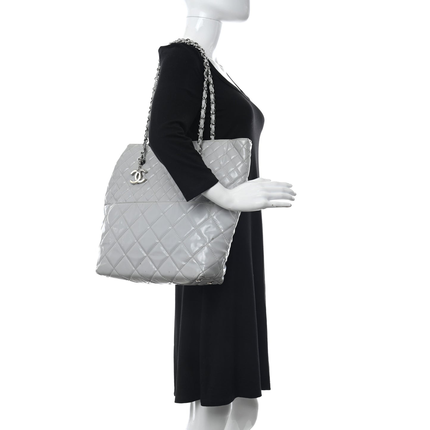 Vinyl Quilted In The Business North South Tote Light Grey