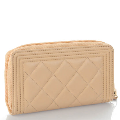 Chanel Lambskin Quilted Small Boy Zip Around Wallet Beige 3 of 8