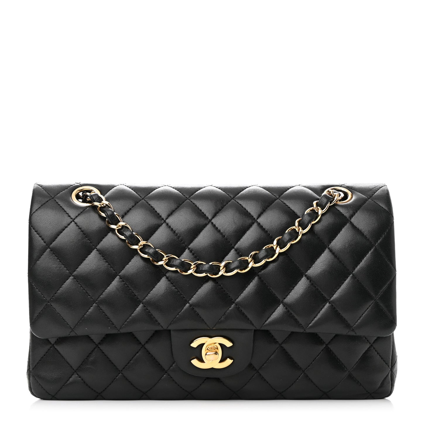 Lambskin Quilted Medium Double Flap Black