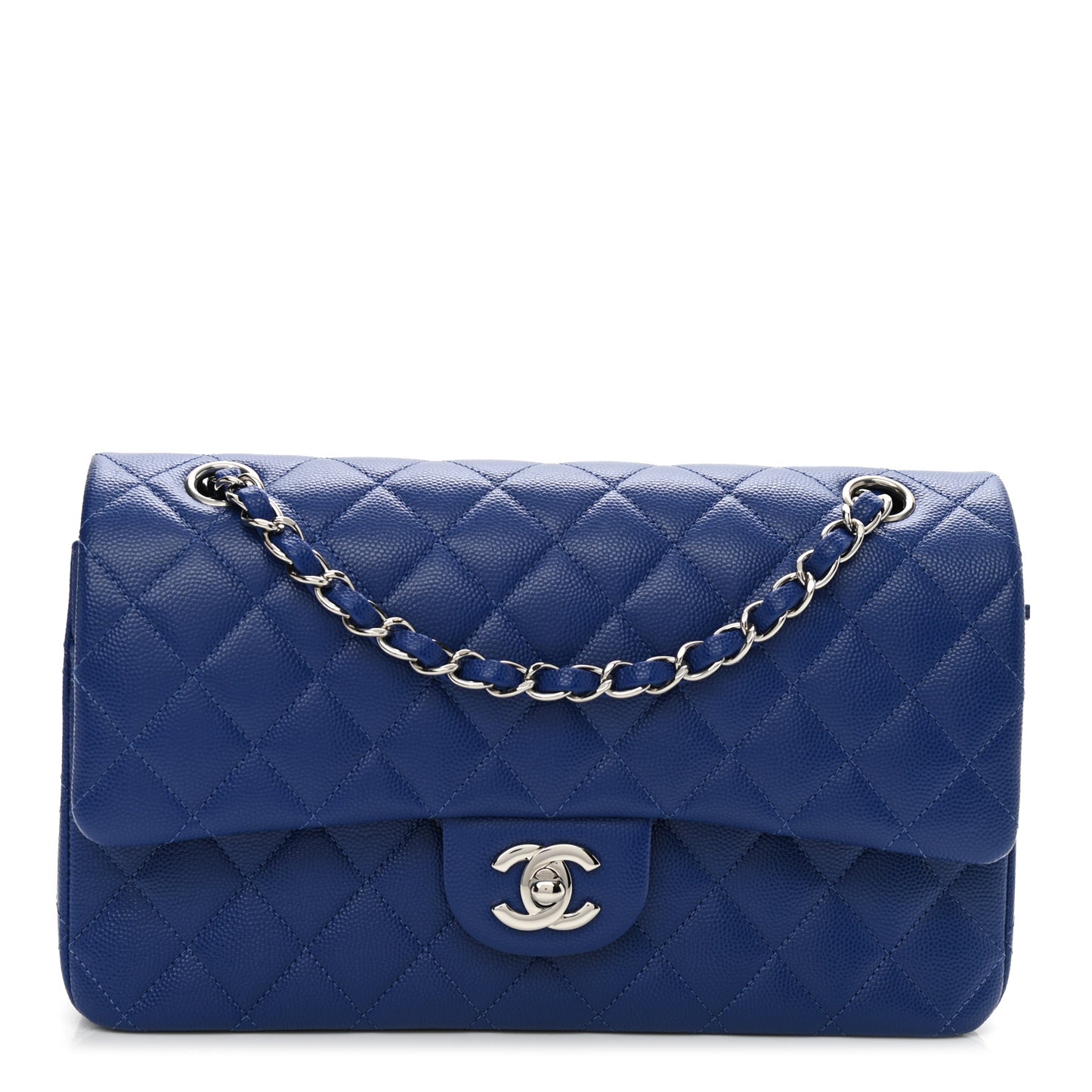 Caviar Quilted Medium Double Flap Blue