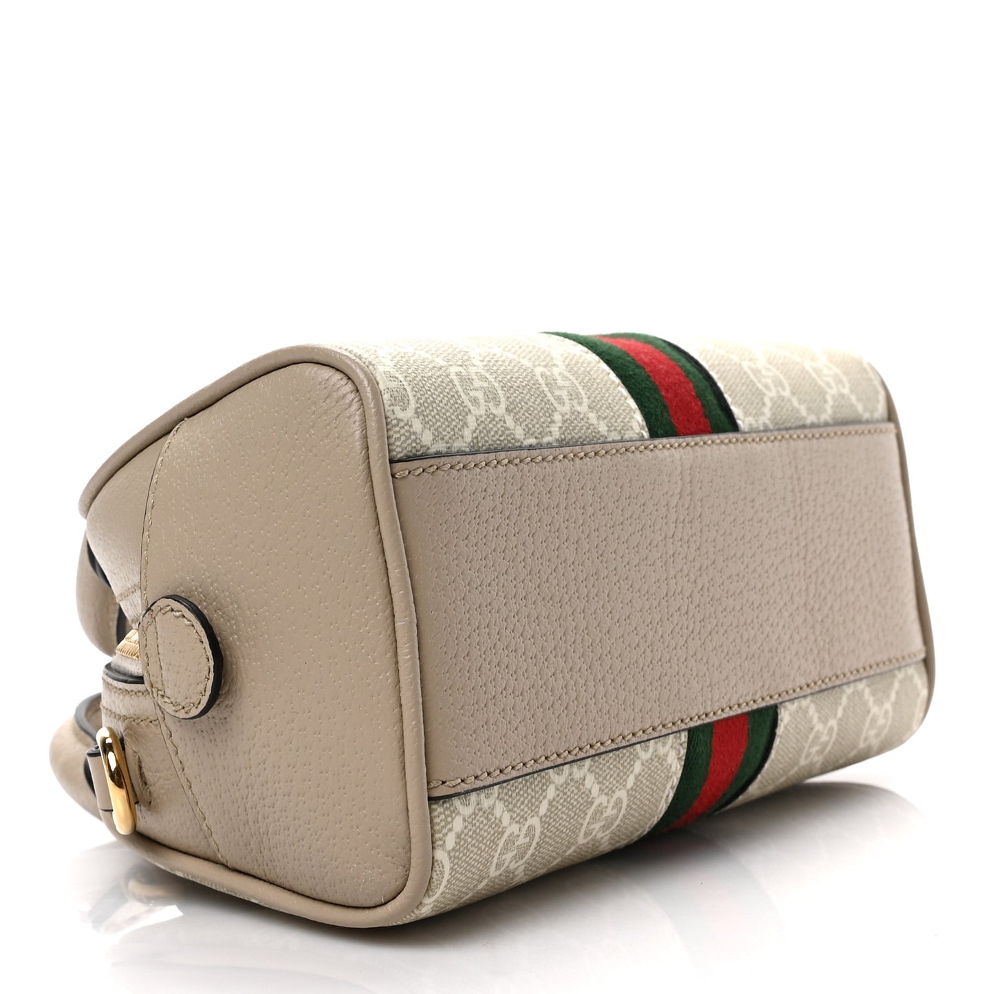 GG Supreme Monogram Textured Dollar Calfskin Web Mini Ophidia Top Handle Bowler Bag Beige Mystic White Oatmeal