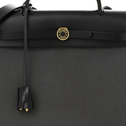 Hermes Military Toile Vache Hunter Laque Herbag Zip Retourne 31 PM Ardoise Black 9 of 12