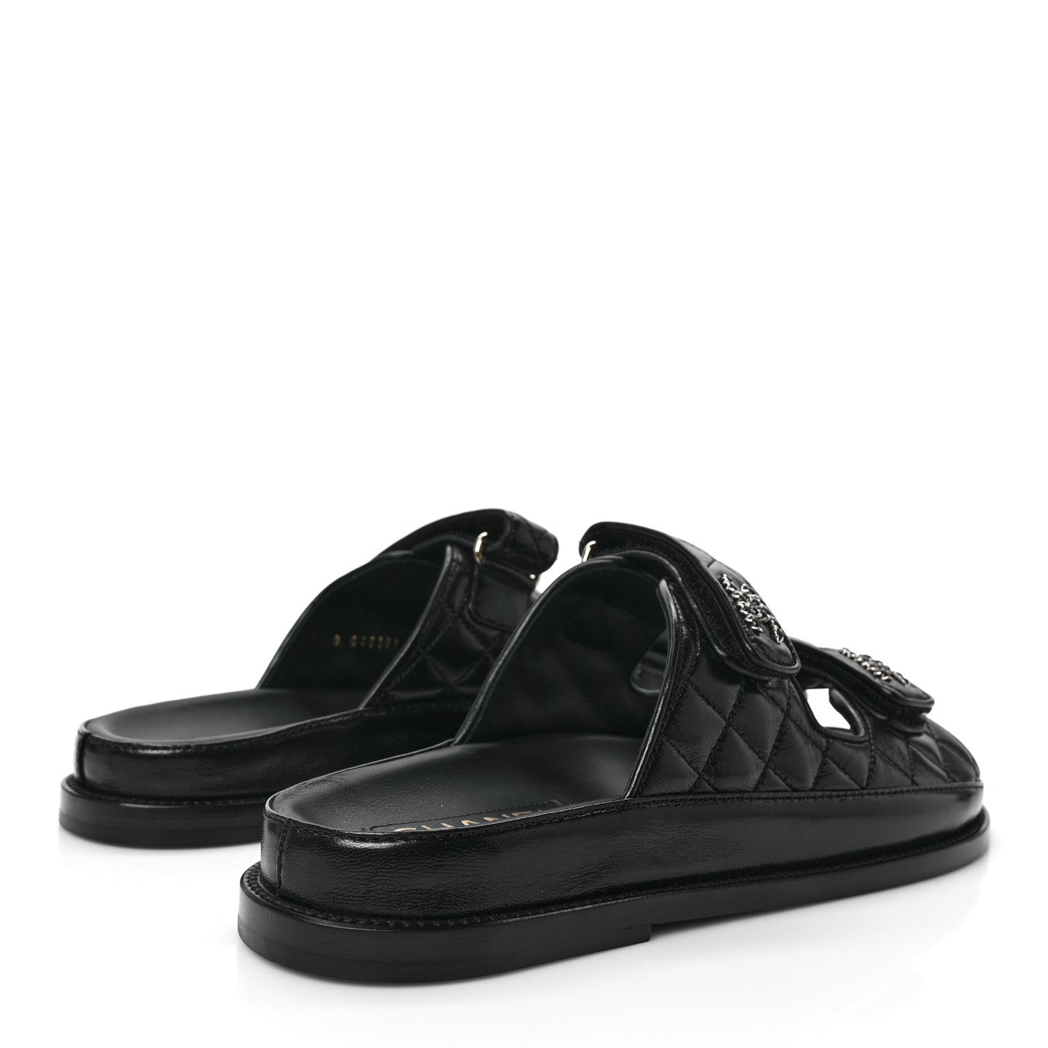 Chanel Lambskin Quilted Velcro Dad Chain CC Slide Sandals 40 Black 4 of 9