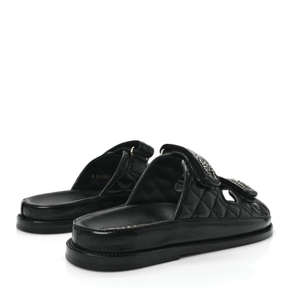Chanel Lambskin Quilted Velcro Dad Chain CC Slide Sandals 40 Black 4 of 9