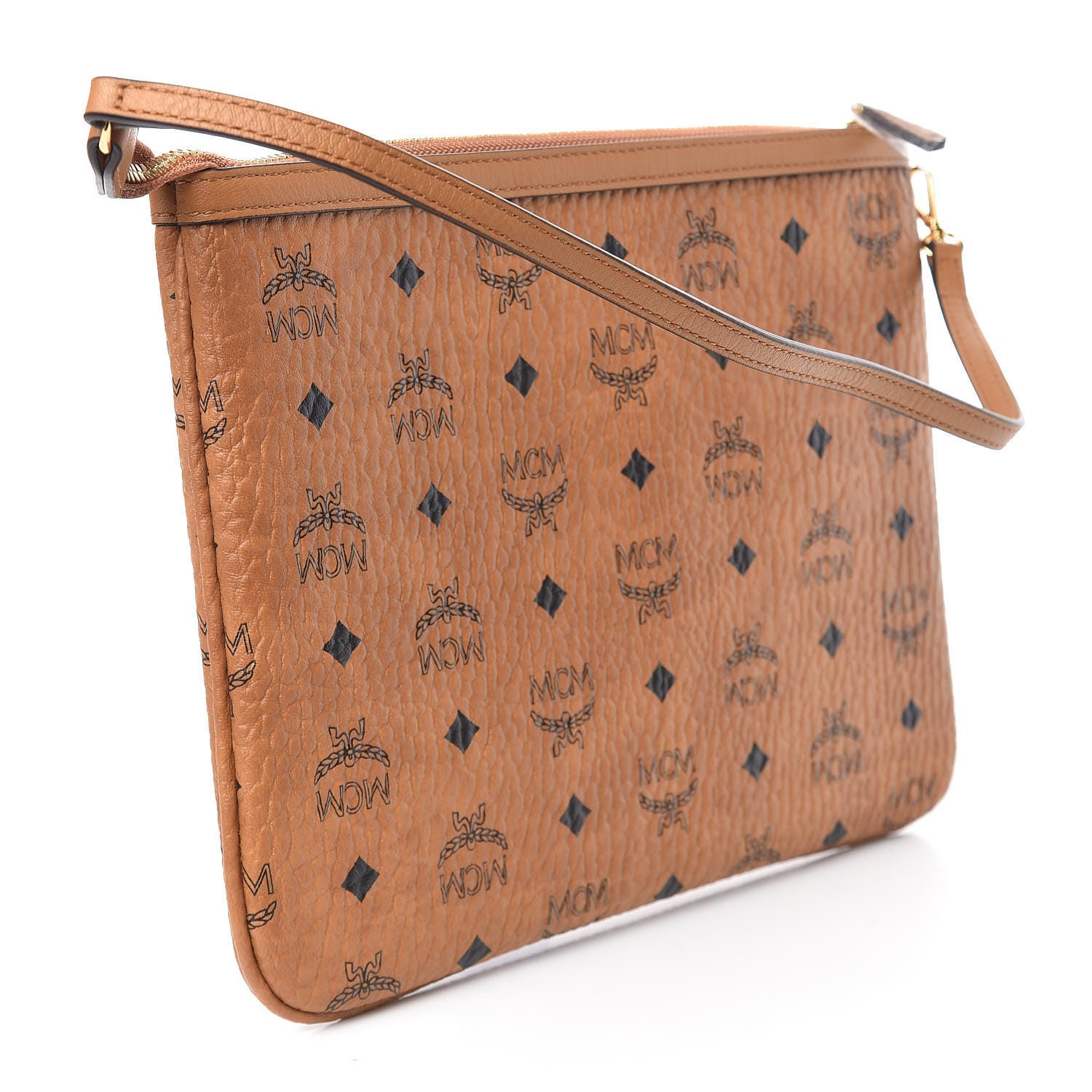 MCM Visetos Liz Shopper Tote Pouch Cognac 3 of 10