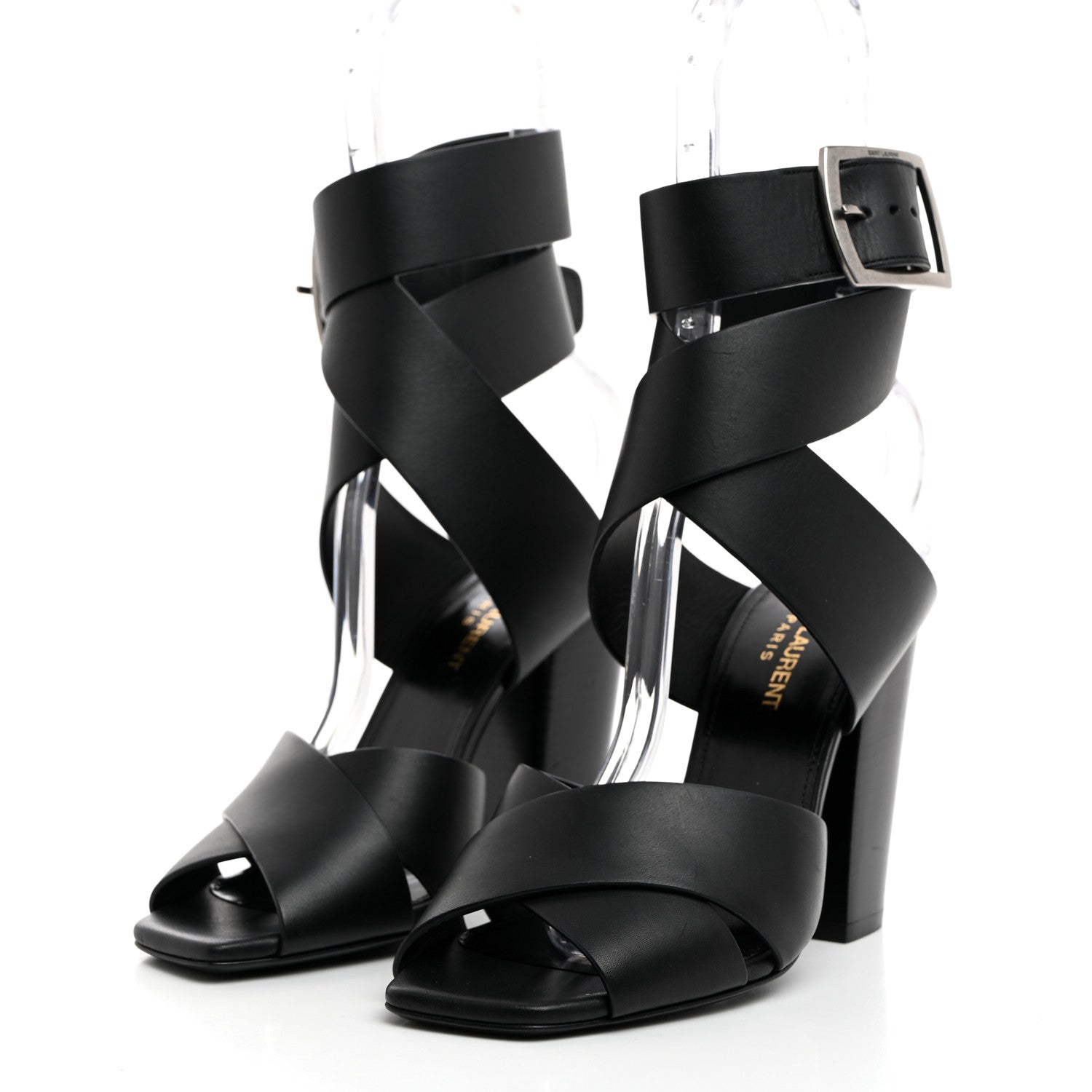 Saint Laurent Calfskin Oak 100 Mule Sandals 37 Black 3 of 9