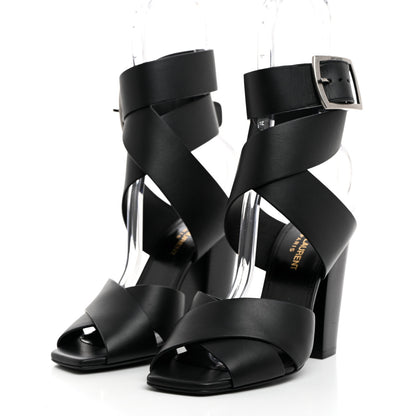 Saint Laurent Calfskin Oak 100 Mule Sandals 37 Black 3 of 9
